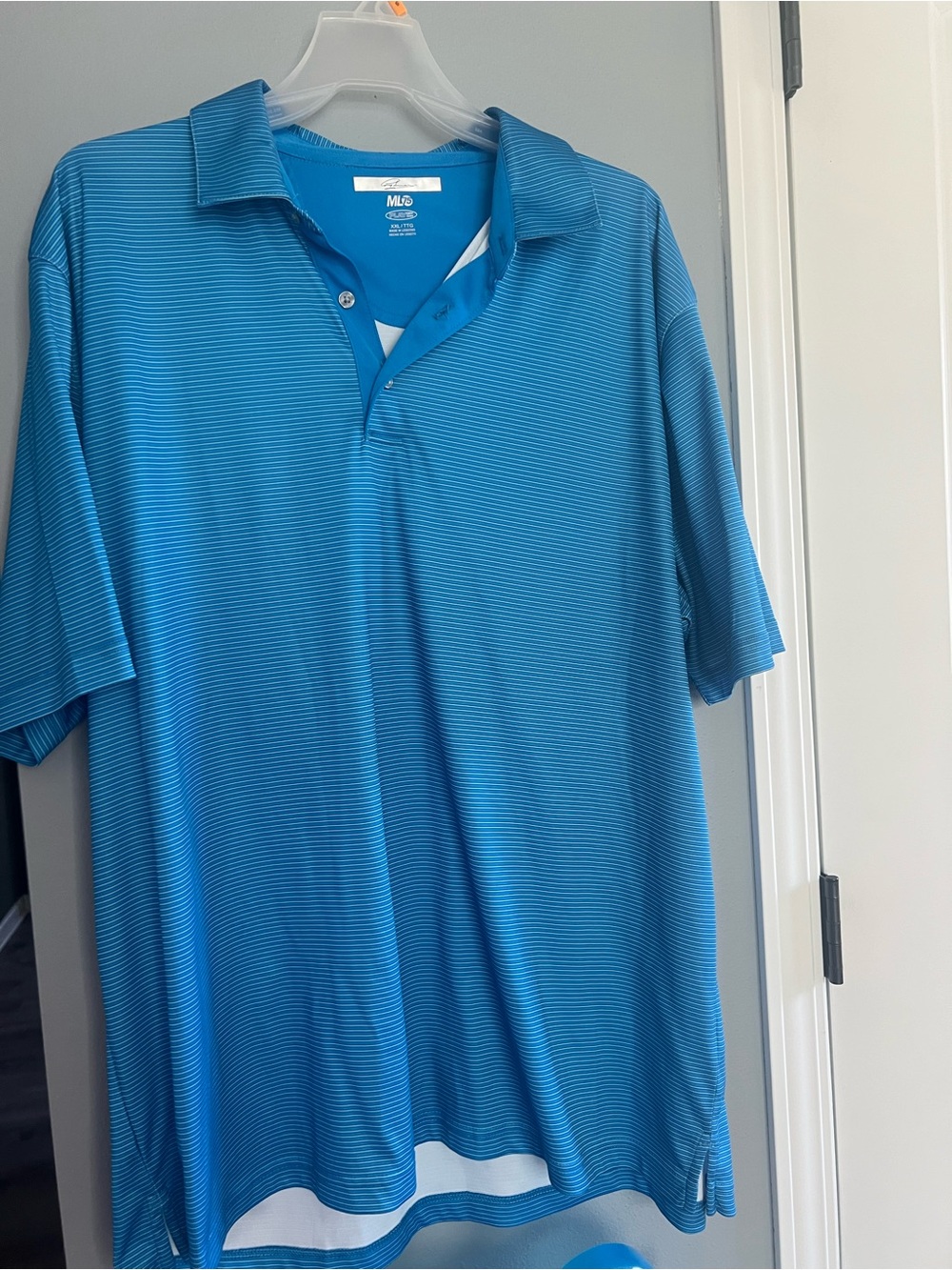 Greg Norman Men's Blue Striped Performance Polo Shirt